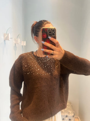 Maglione girocollo con brillantini